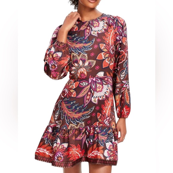 Loft Petite Paisley Shoulder Button Flounce Dress - Picture 2 of 7